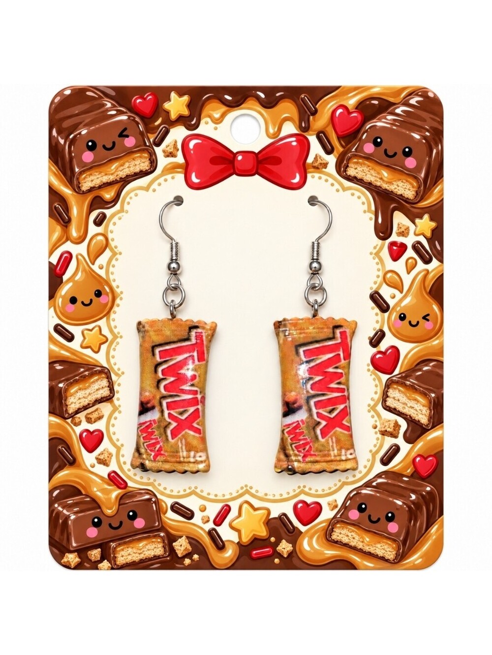 Chocolate Kawaii Fun Mini Twix Candy Bar Earrings